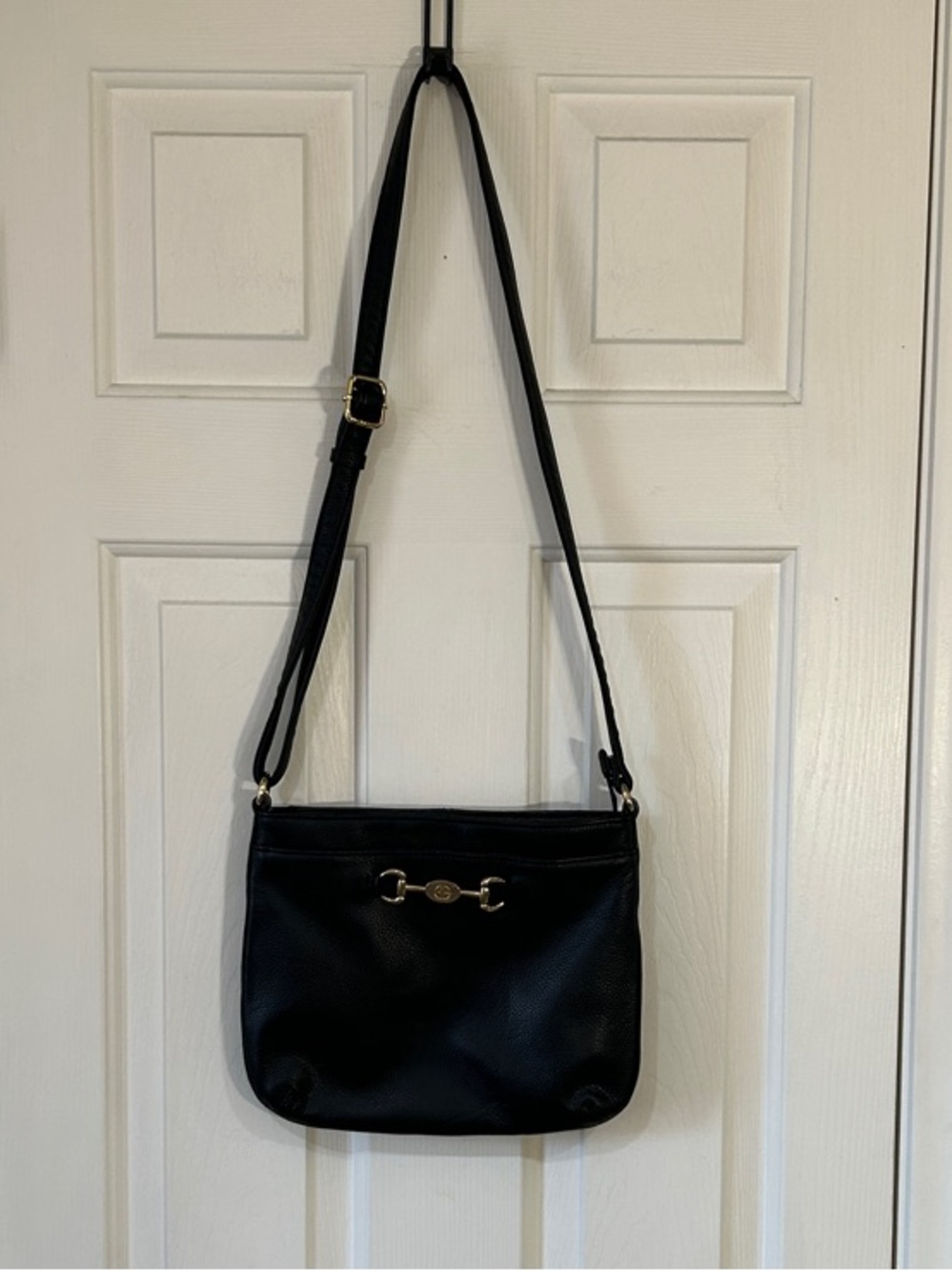 Giani Bernini Black Pebbled Leather Shoulder Bag with Gold Horsebit Accent